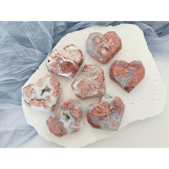Pink Petal Agate Heart Crystal Carving Healing Crystal Druzy - Picture 2 of 10